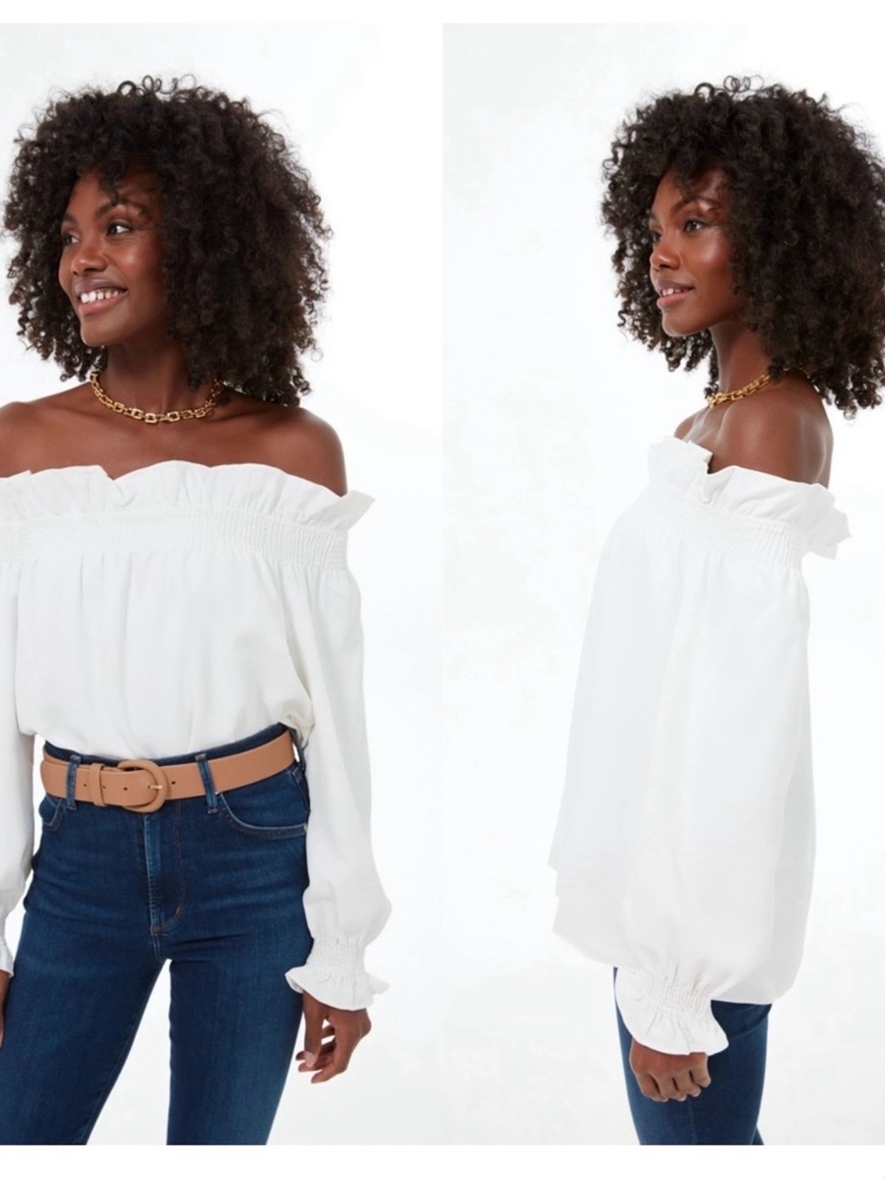 Tuckernuck White Off-Shoulder Smocked Blouse